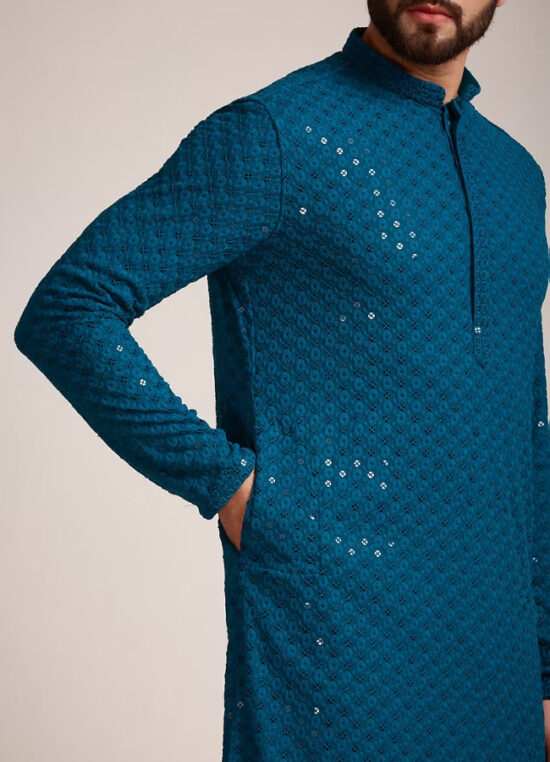 Quartz Pink Floral Chikankari Embroidered Kurta Set - Image 7