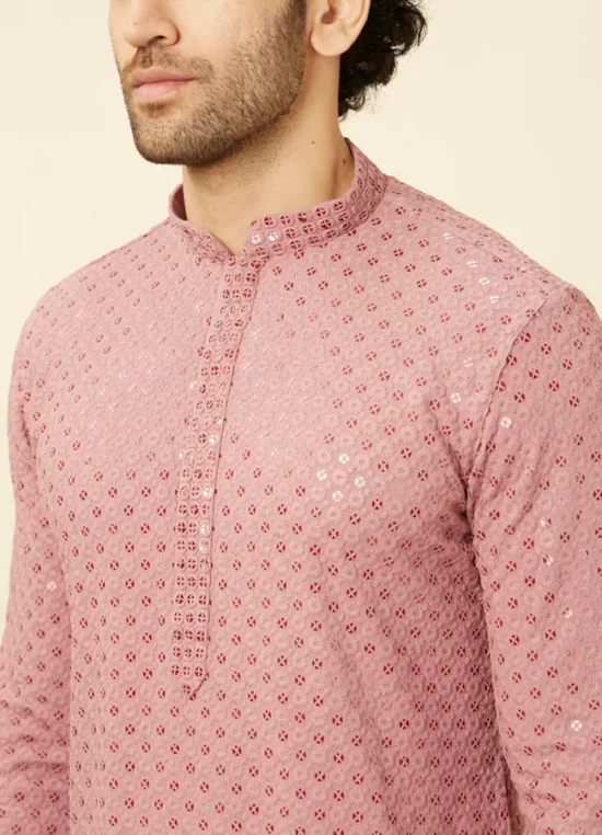 Quartz Pink Floral Chikankari Embroidered Kurta Set