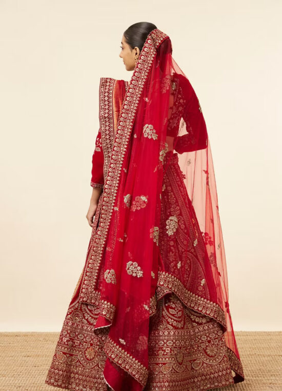 Berry Red Embroidered Bridal Lehenga