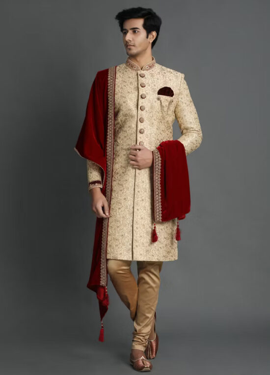 Aristocratic Fawn  Sherwani Suit - Image 4