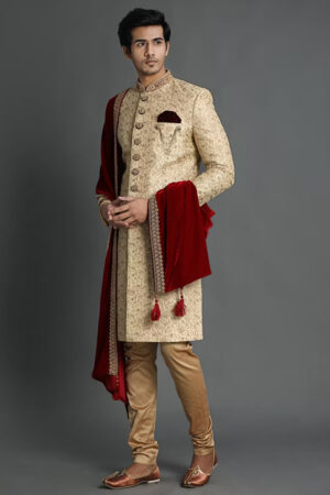 Aristocratic Fawn Sherwani Suit