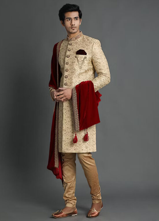 Aristocratic Fawn Sherwani Suit